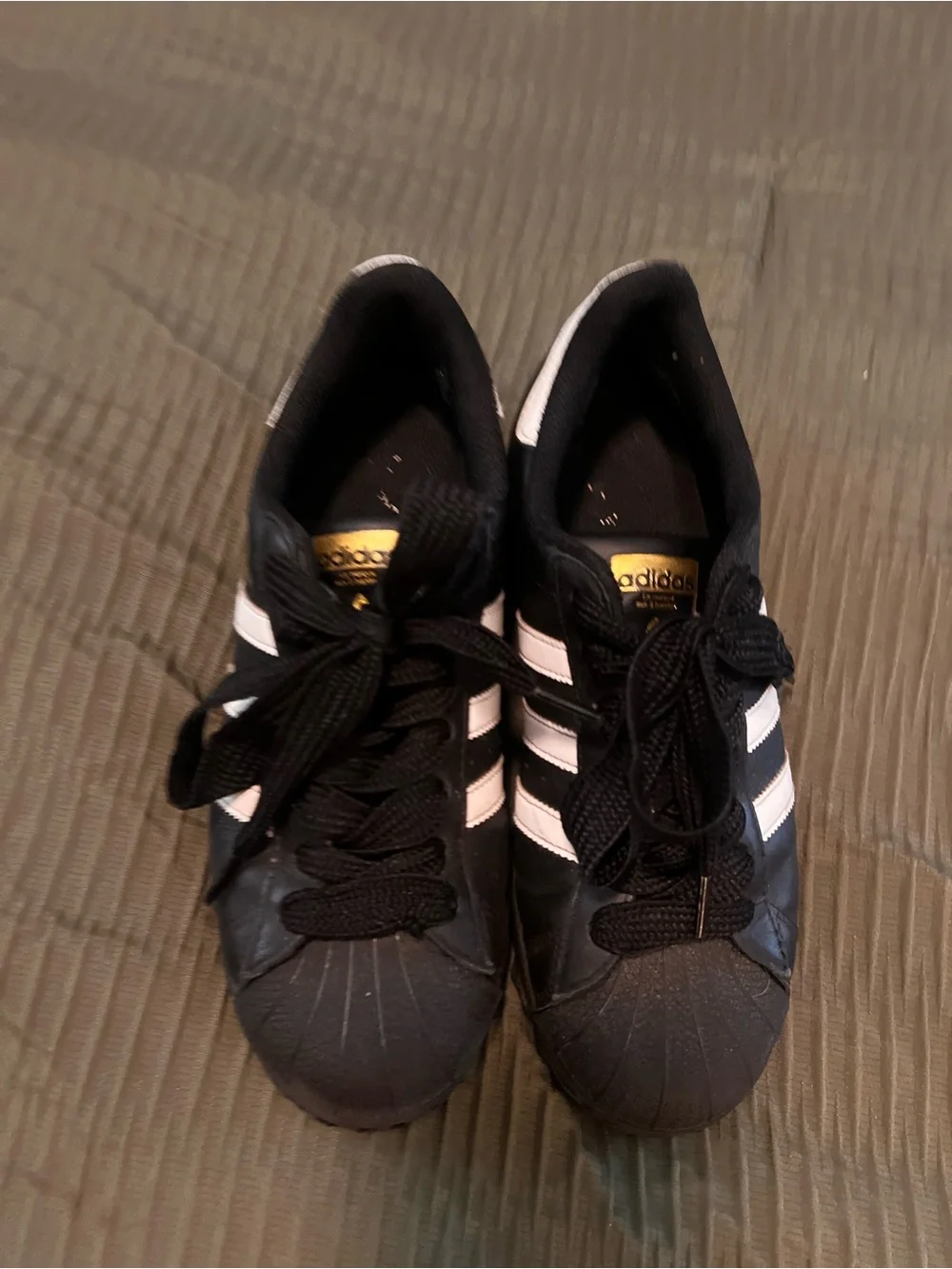 adidas men’s Superstar Sneakers - Black with White Stripes